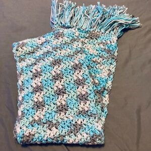 Handcrafted Multicolor Crochet blue and grey scarf